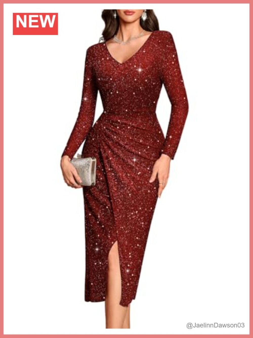 Long Sleeve Sequin Formal Evening Dress V-Neck Maxi Bodycon